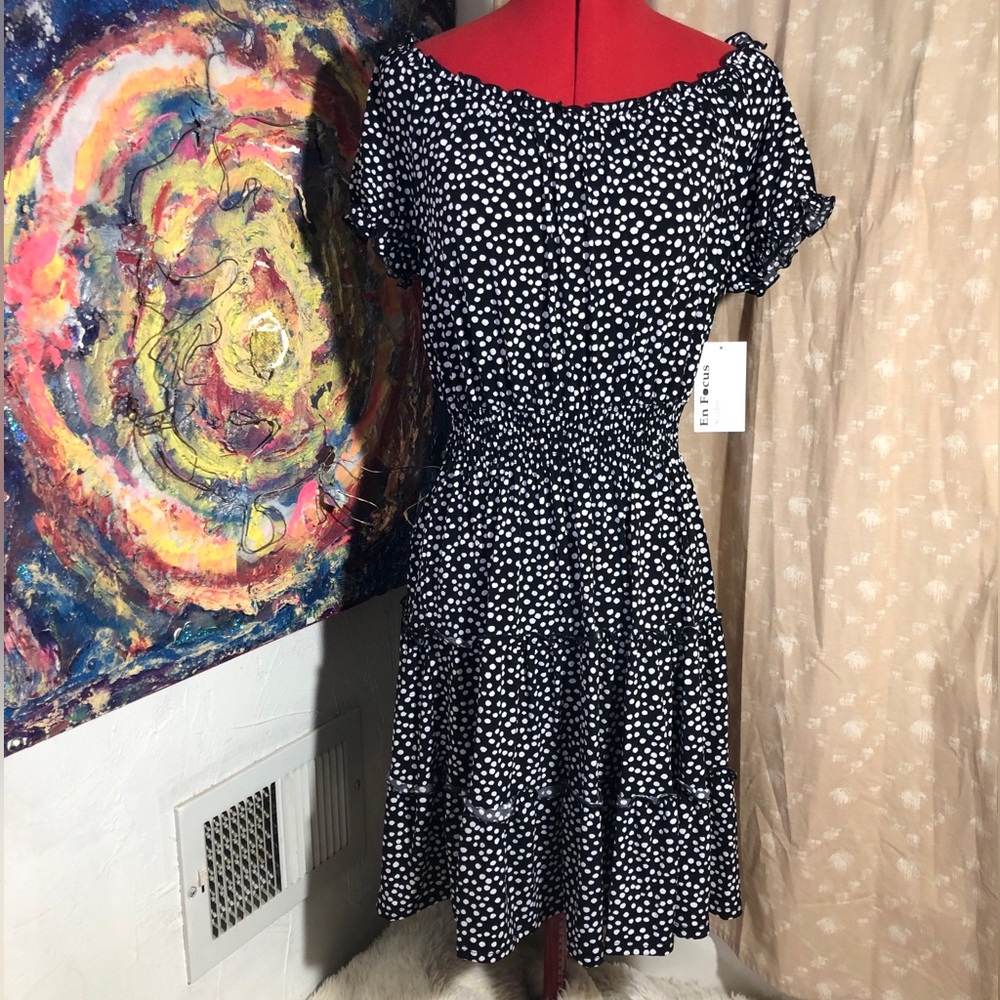Enfocus Studio Black and White Polka Dot Mini Dress